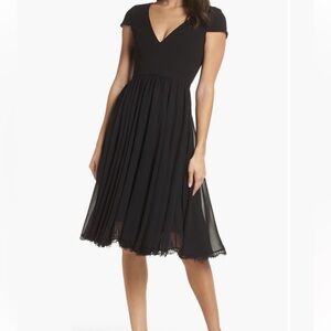 Dress the Population Corey Womens Small Chiffon Fit & Flare Cocktail Black